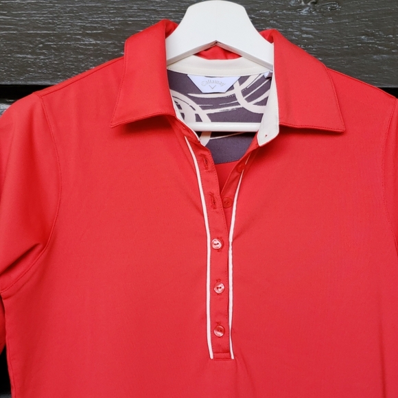 CALLAWAY Women's Red Stretch UPF 15+ Elbow Sleeve Golf Polo Shirt sz S - Picture 3 of 8